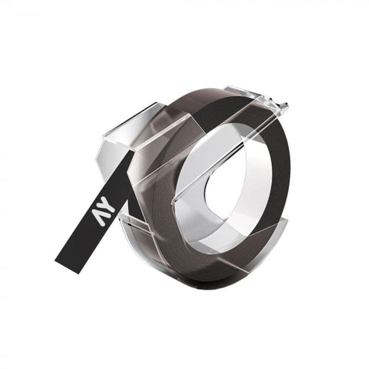 Dymo 3D tape hvid på sort plastiktape – 9mm x 3m, S0898130, Kompatibel