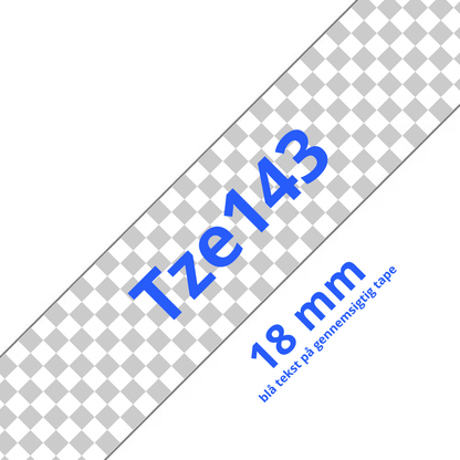 Brother TZe143 Tape blå tekst på gennemsigtig tape – 18mm x 8m – Uoriginal