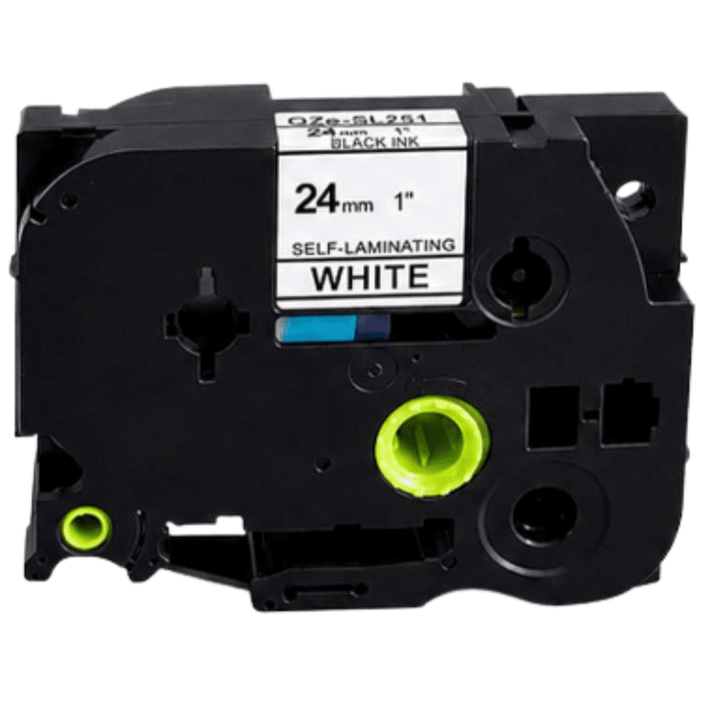 Brother TzeSL251 Selvlaminerede tape sort tekst på hvid – 24mm x 8m – Uoriginal