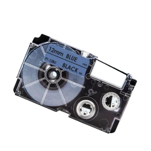 Casio XR-12BU Sort tekst / Blå tape 12 mm x 8 m tape - Kompatibel