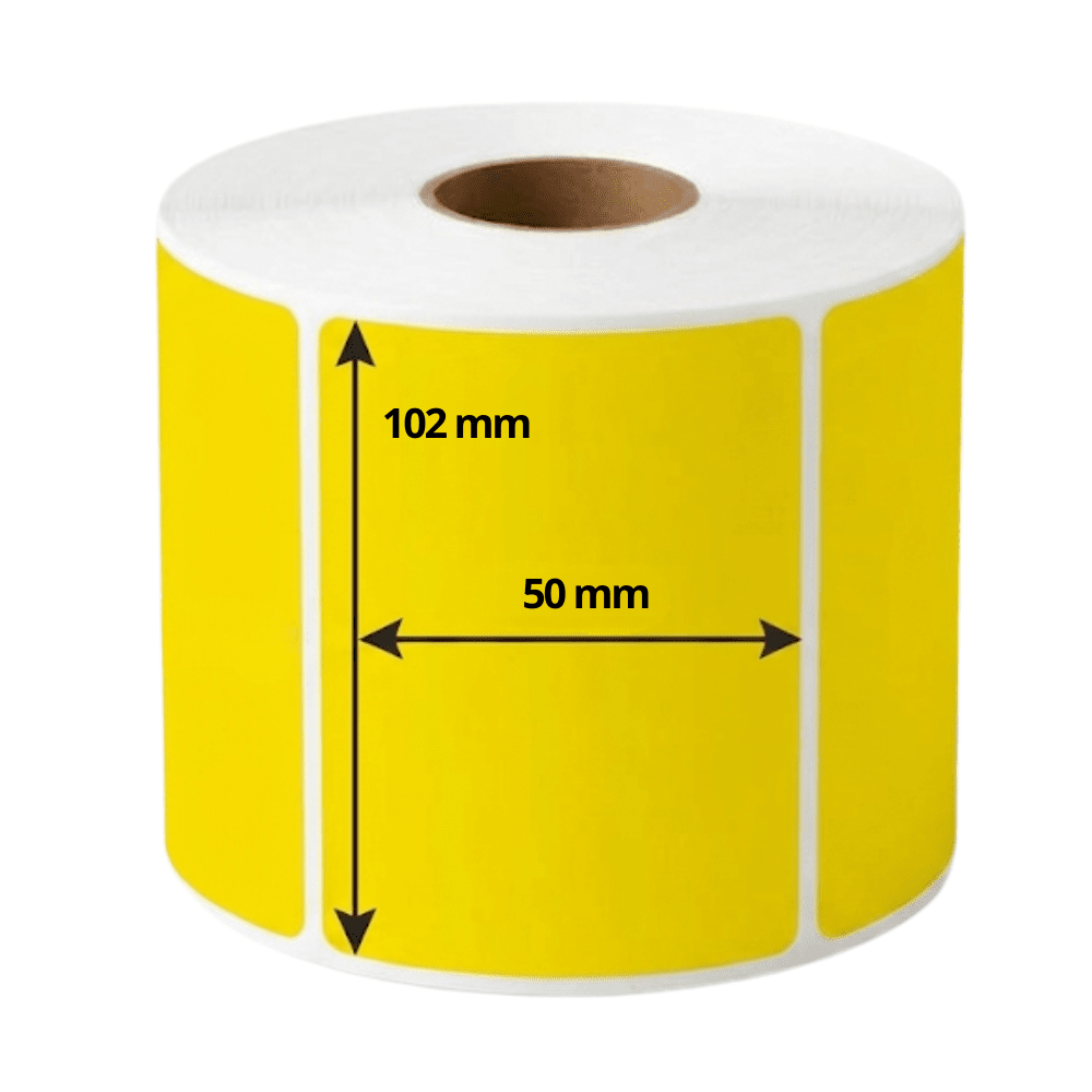 Etikette labels Gule til Zebra printere | 102x50mm | 1300 stk pr. rulle | Yellow Thermal labels