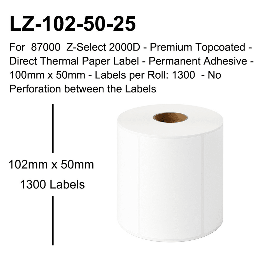 Etikette labels til Zebra printere | 102x50mm | 1300 stk pr. rulle | Thermal labels