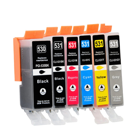 Pakke sæt Canon PGI-530 / CLI-531 – PGBK-BK-C-M-Y-GY - alternativ – 90 ml