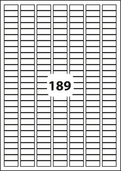 Universaletiketter 189 labels pr ark (25 x 10mm) 100 ark 18900 labels i alt